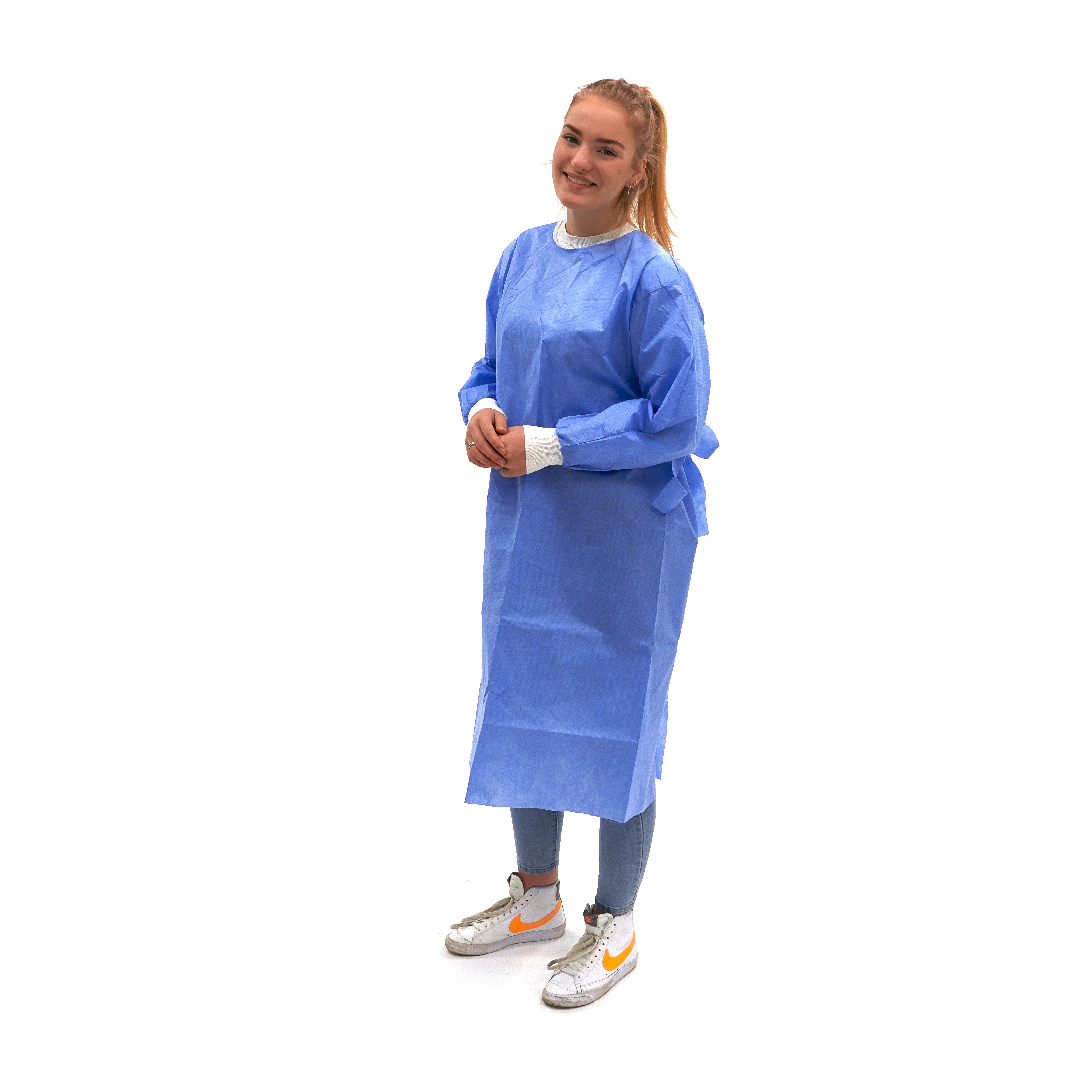 ISO-GOWN-SMS-L Romed Surgical Isolation Gown SMS, packed per piece, 50 pieces in an export carton.