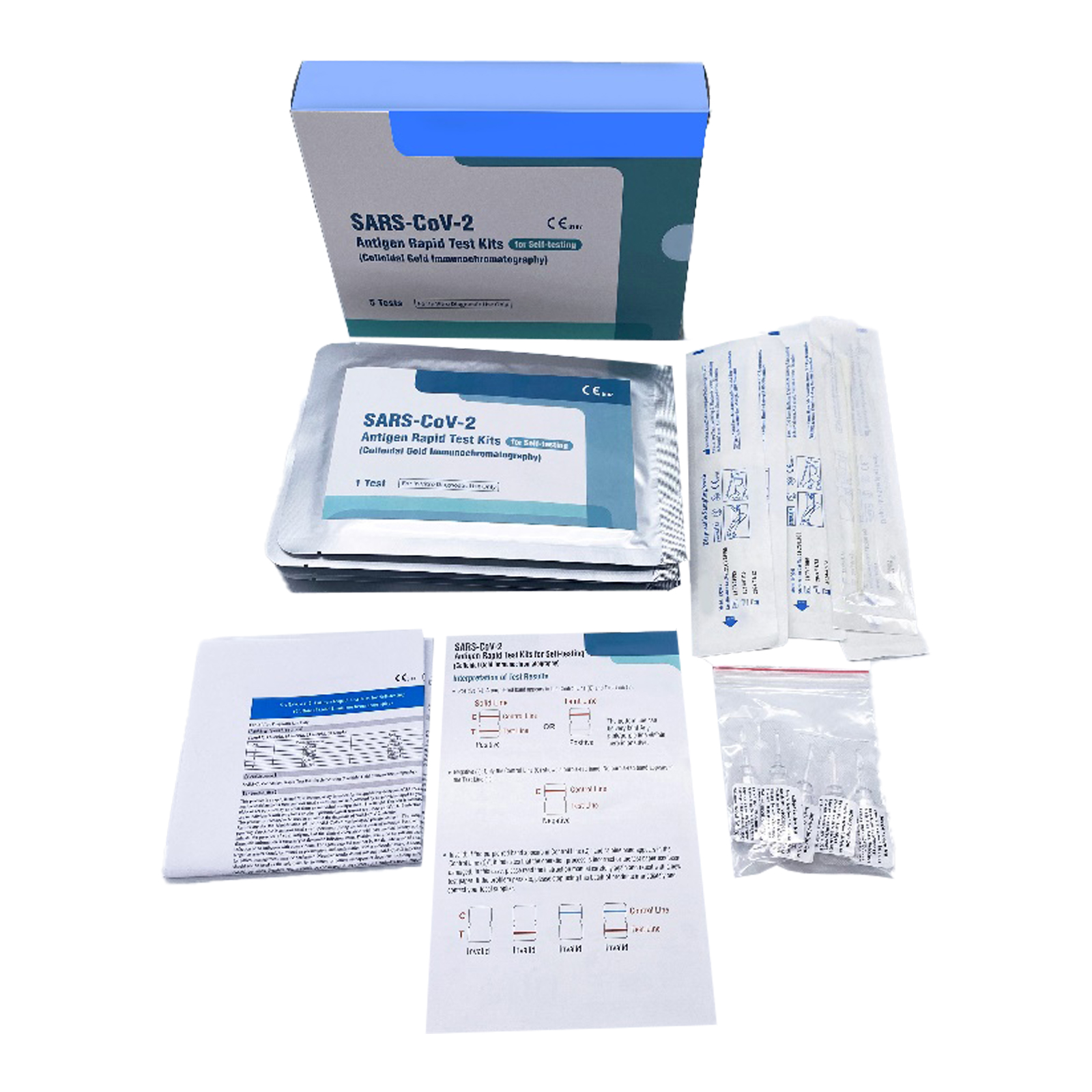 COVID-CARD-360 SARS-CoV-2 antigeen zelftest kaart CE (wattenstaafje), verpakt per 5 stuks in een doosje, 360 stuks in een karton.