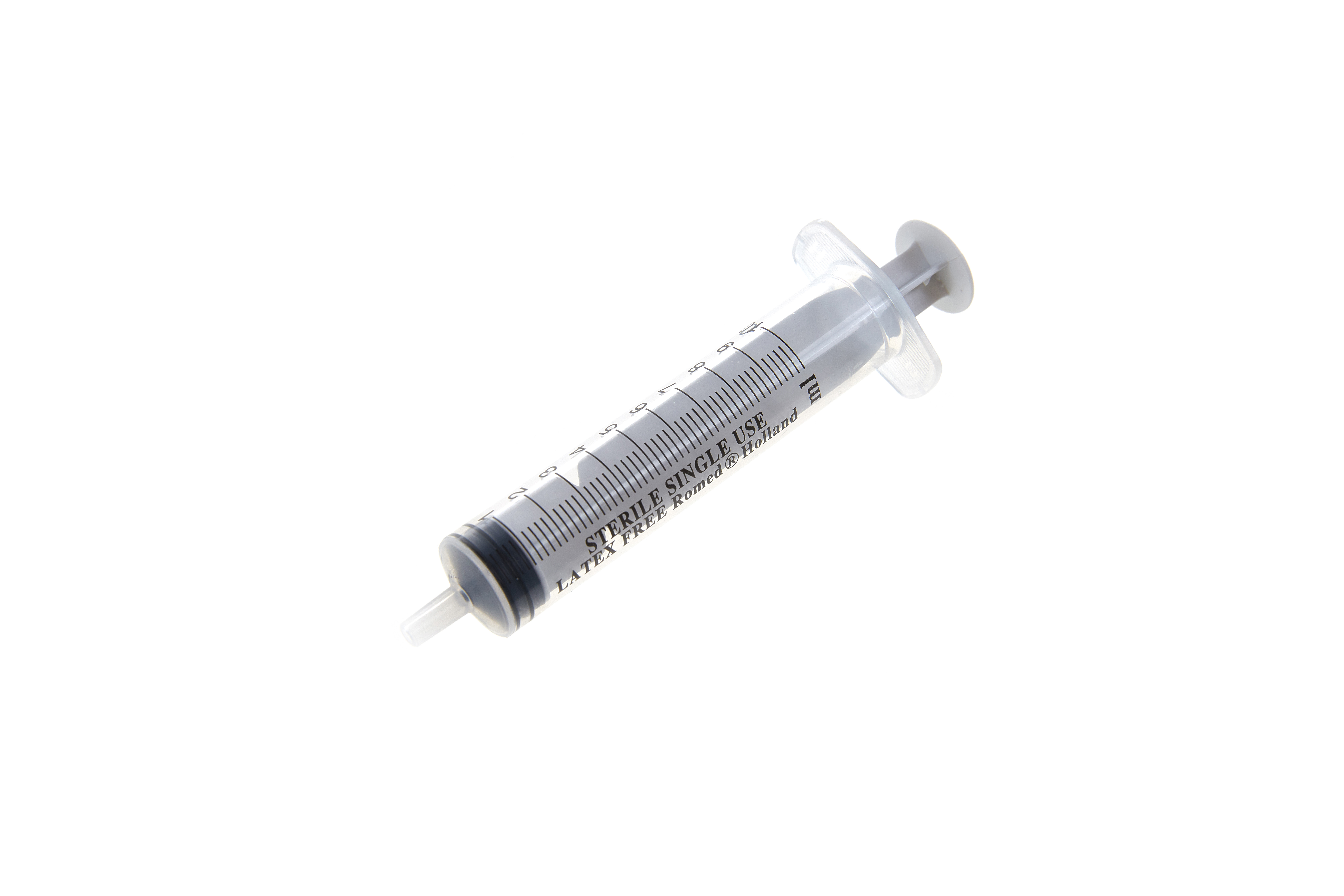 3SYR-10ML Romed 3-part syringes 10ml, without needle, sterile per piece, 100 pcs in an inner box, 16 x 100 pcs = 1.600 pcs in a carton.