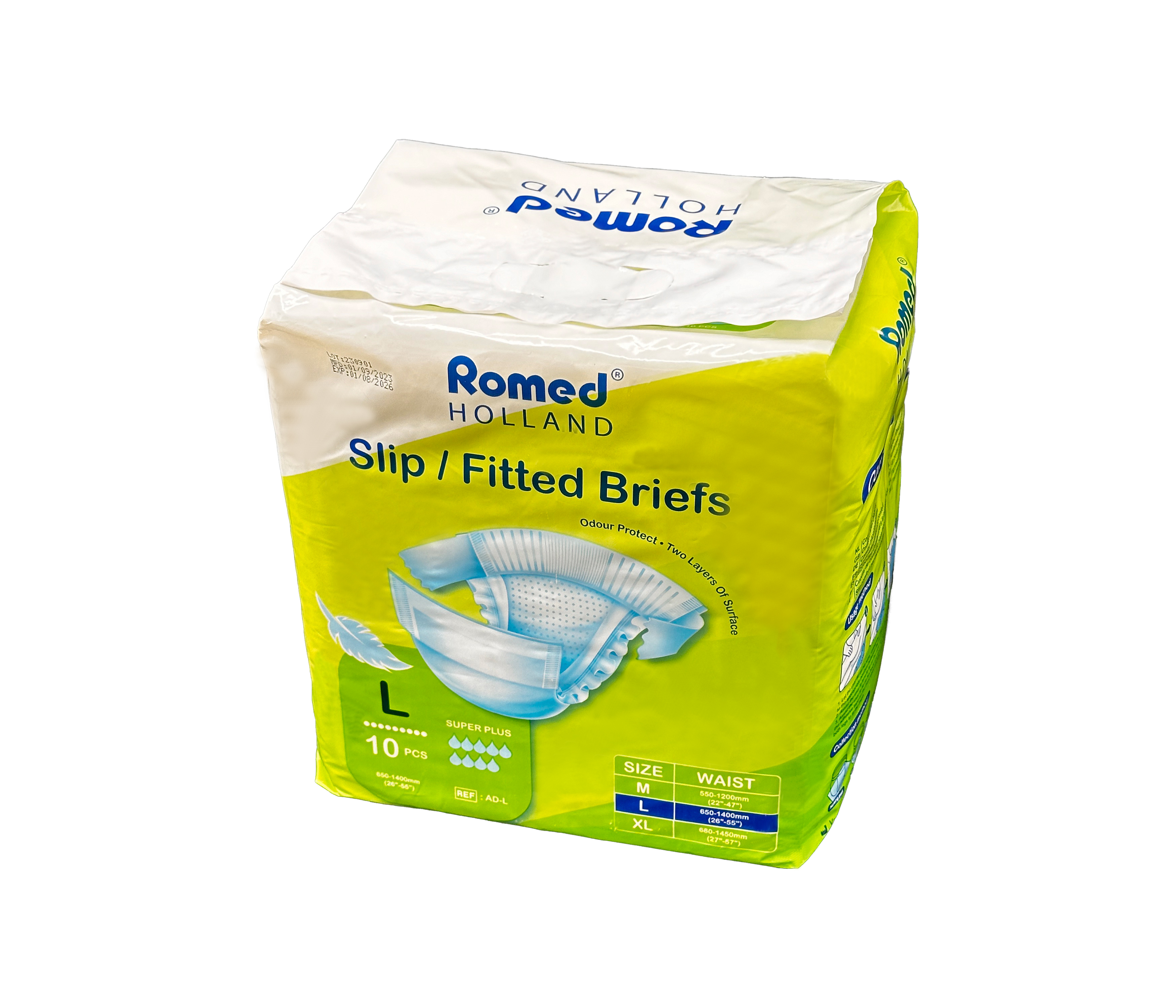 AD-L Romed Comfort Adult Diapers, large, 10 pcs in a bag, 12 bags in a carton.

- Soft feel & Breathable
- Odour Protect
- Two Layers of Surface
- Wetness indicator
- Unisex
- Size: large (650-1400mm (26''-55'')