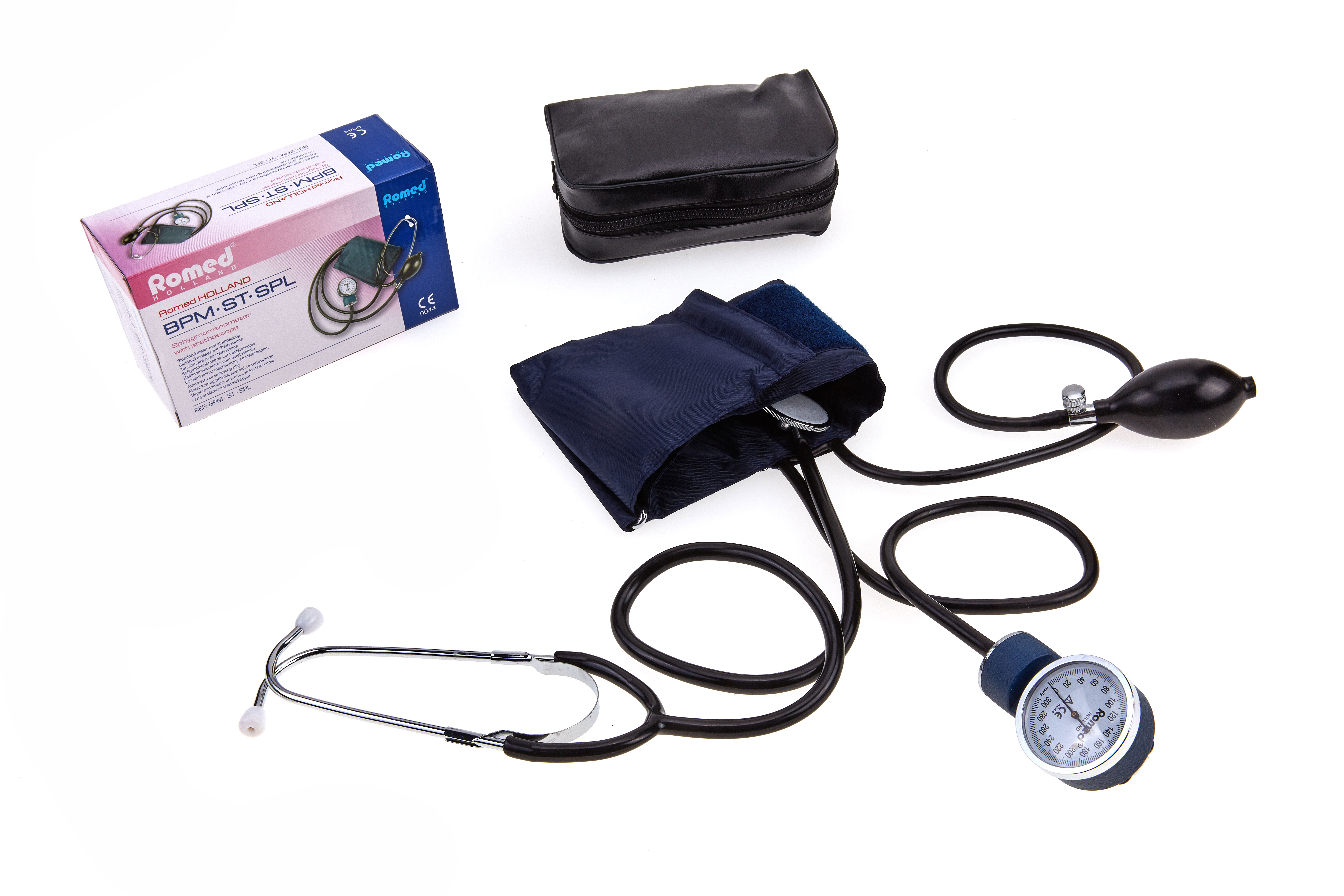 BPM-ST-SPL Romed sphygmomanometers, aneroid, with stethoscope flat chest piece, per piece in an inner box, 20 pcs in a carton.