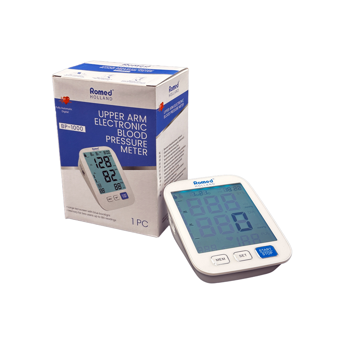 BP-1000 Romed bloeddrukmeters, vol automatisch, elektronisch, per stuk in een binnendoosje, 10 stuks in een karton