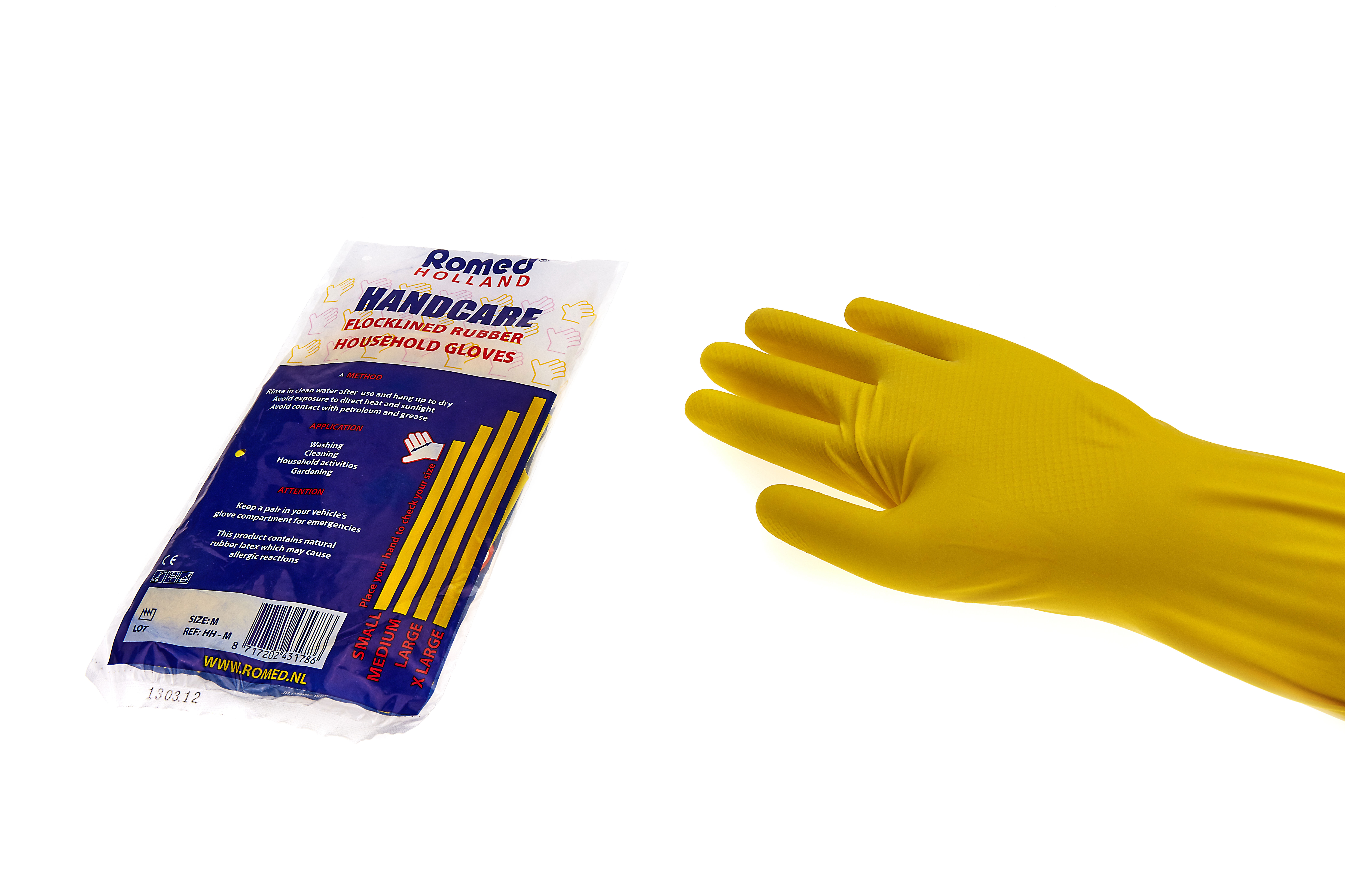 HH-XL Romed household gloves, per pair in a polybag, extra large, 12 polybags in a master polybag, 12 x 12 pairs = 144 pairs in a carton.