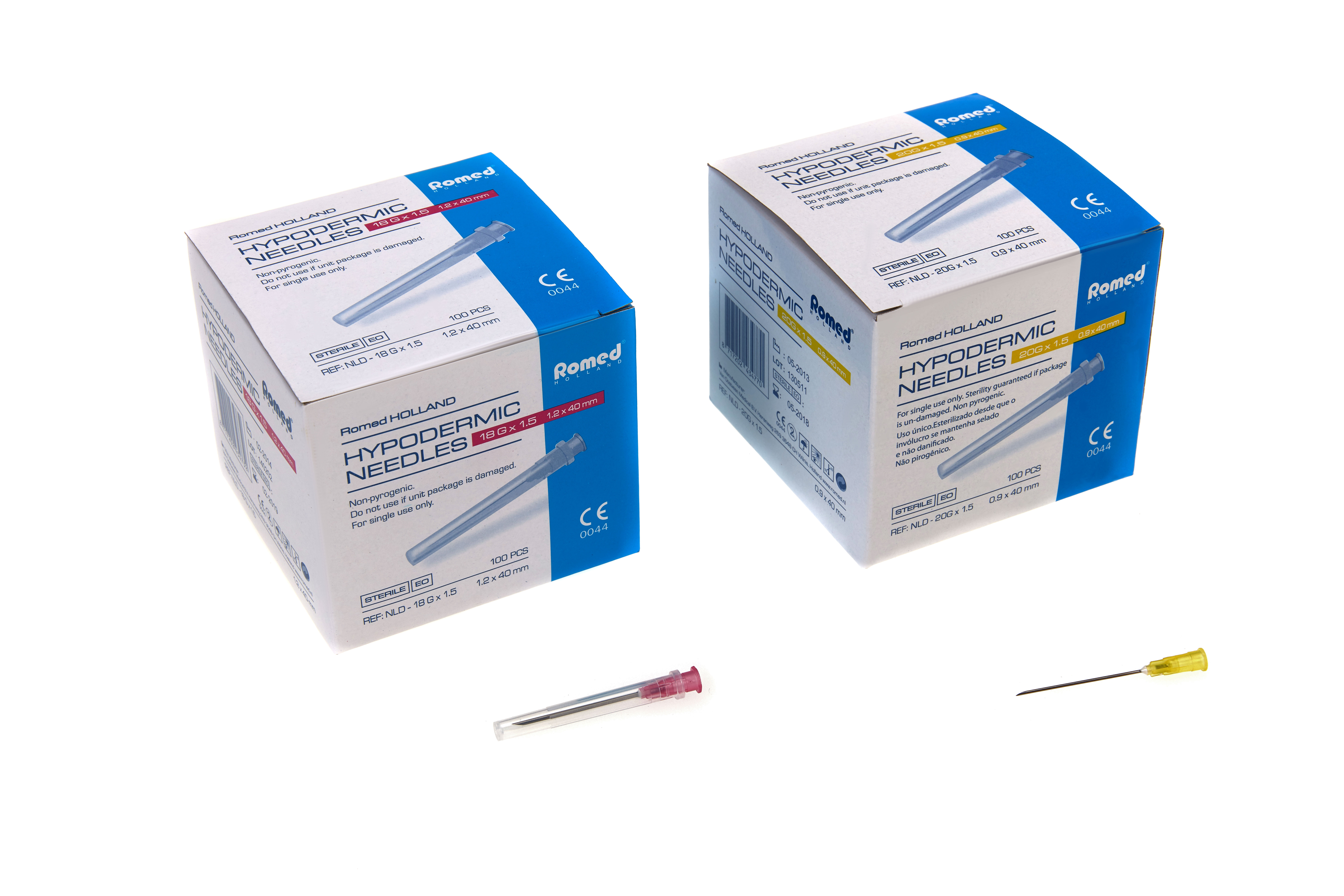 NLD-22GX1.25 Romed hypodermic needles, 22gx1.25", sterile per piece, 100 pcs in an inner box, 50 x 100 pcs = 5.000 pcs in a carton.