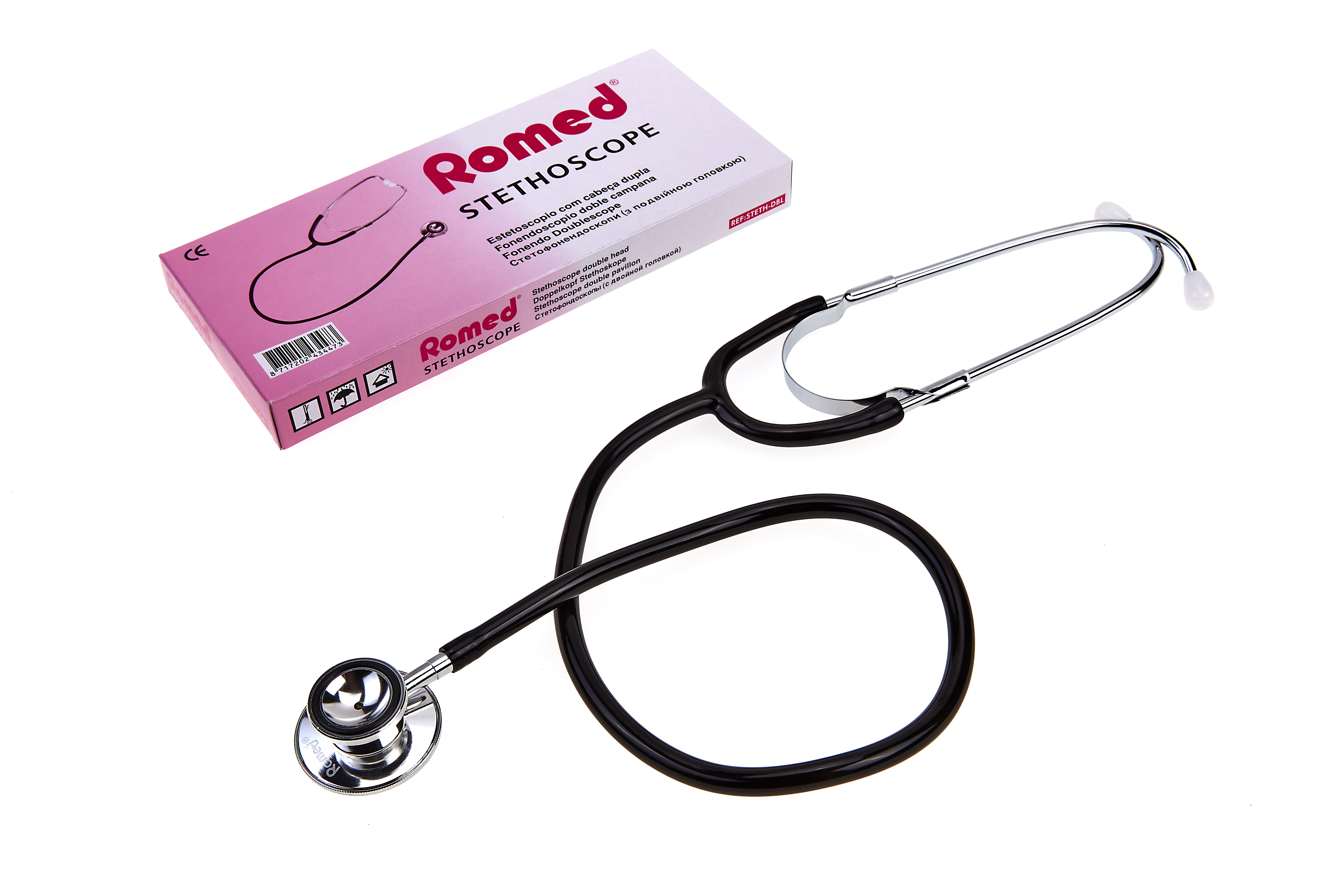 STETH-DBL Romed stethoscopes, double head, per piece in an inner box, 100 pcs in a carton.