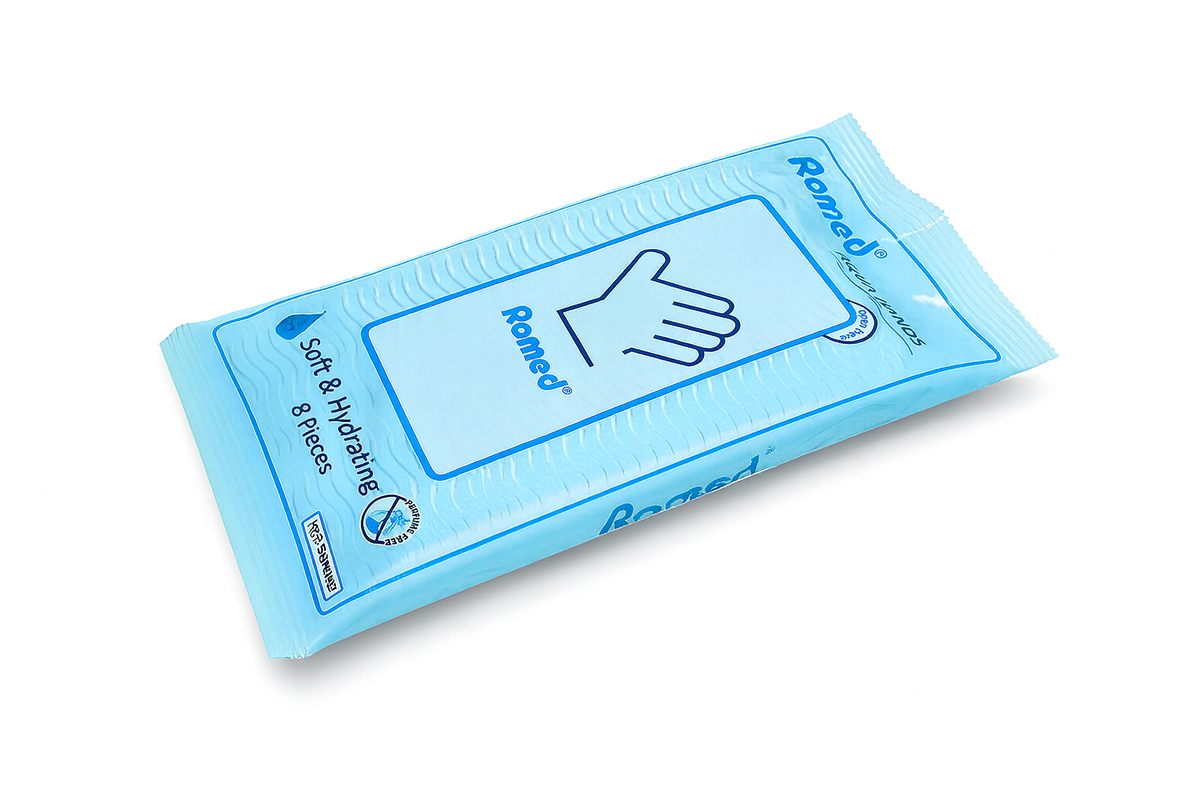 SBW-8NP Romed washandjes, niet geparfumeerd, 8 stuks in een dispenserzakje, 24 dispenserzakjes in een doos.