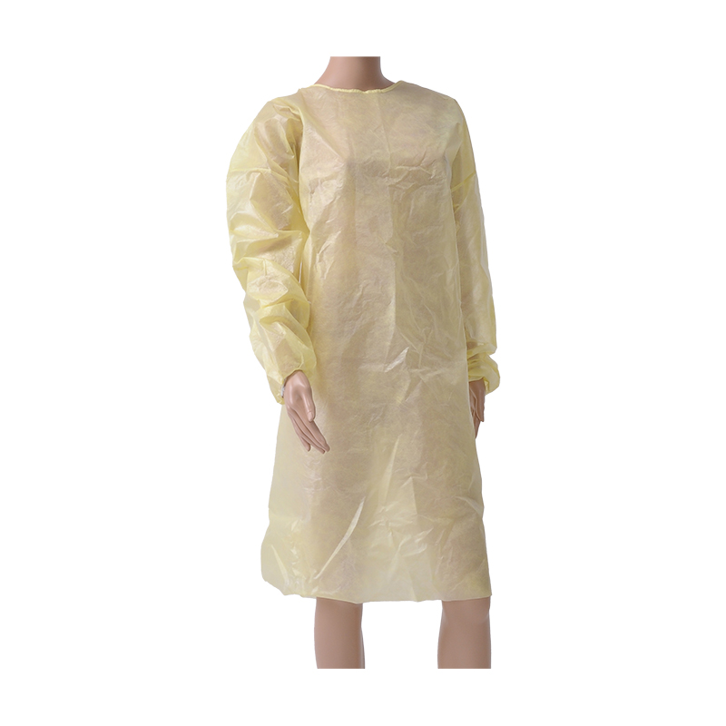 ISO-GOWN-YELLOW Camice di isolamento Romed, in tessuto non tessuto, giallo, confezionato in 10 pezzi in un sacchetto, 100 pezzi per collo.