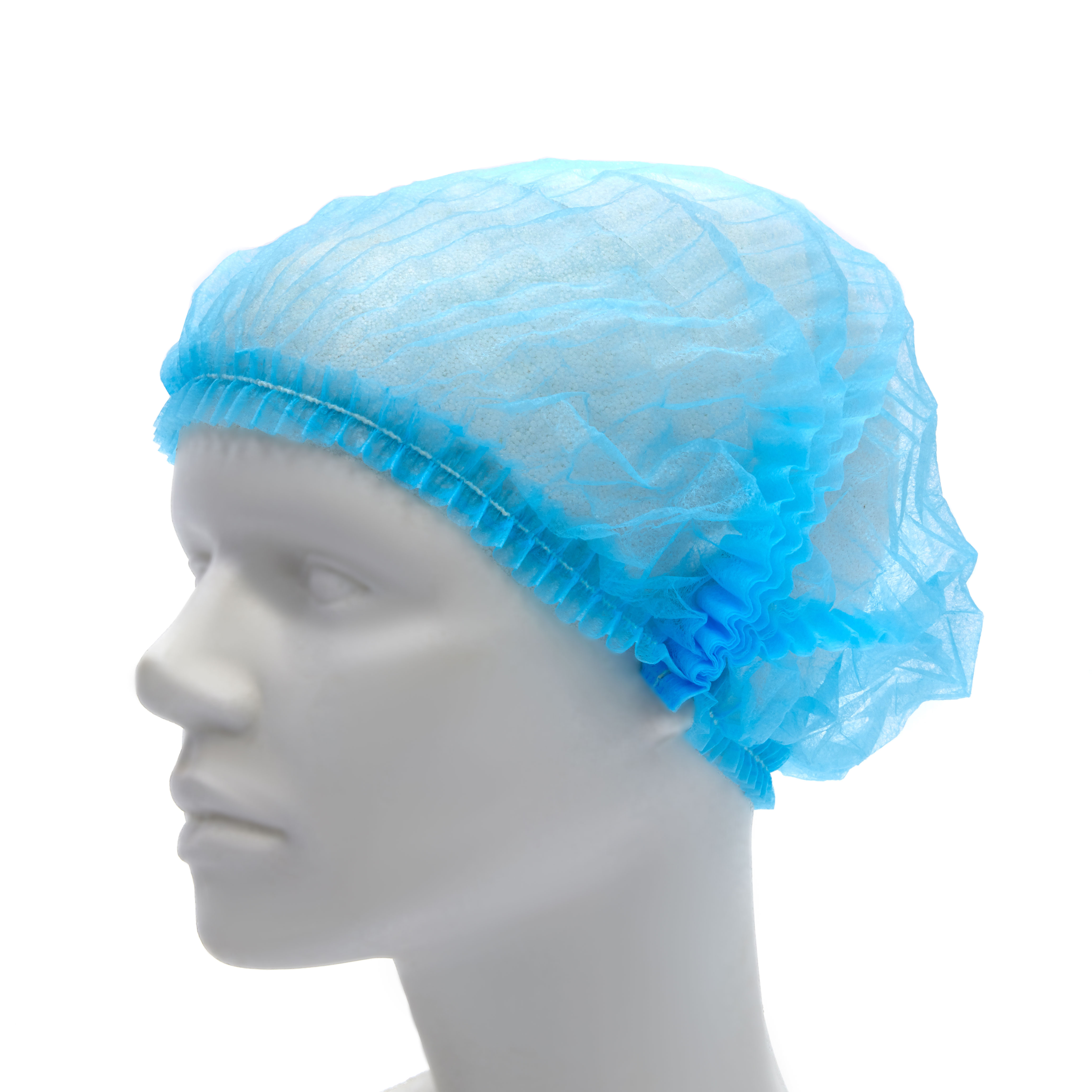 BOCAP-B Bonnets bouffants Romed avec attaches, non tissés, bleus, 250 unités par boîte intérieure, 4 x 250 unités = 1 000 unités par carton.