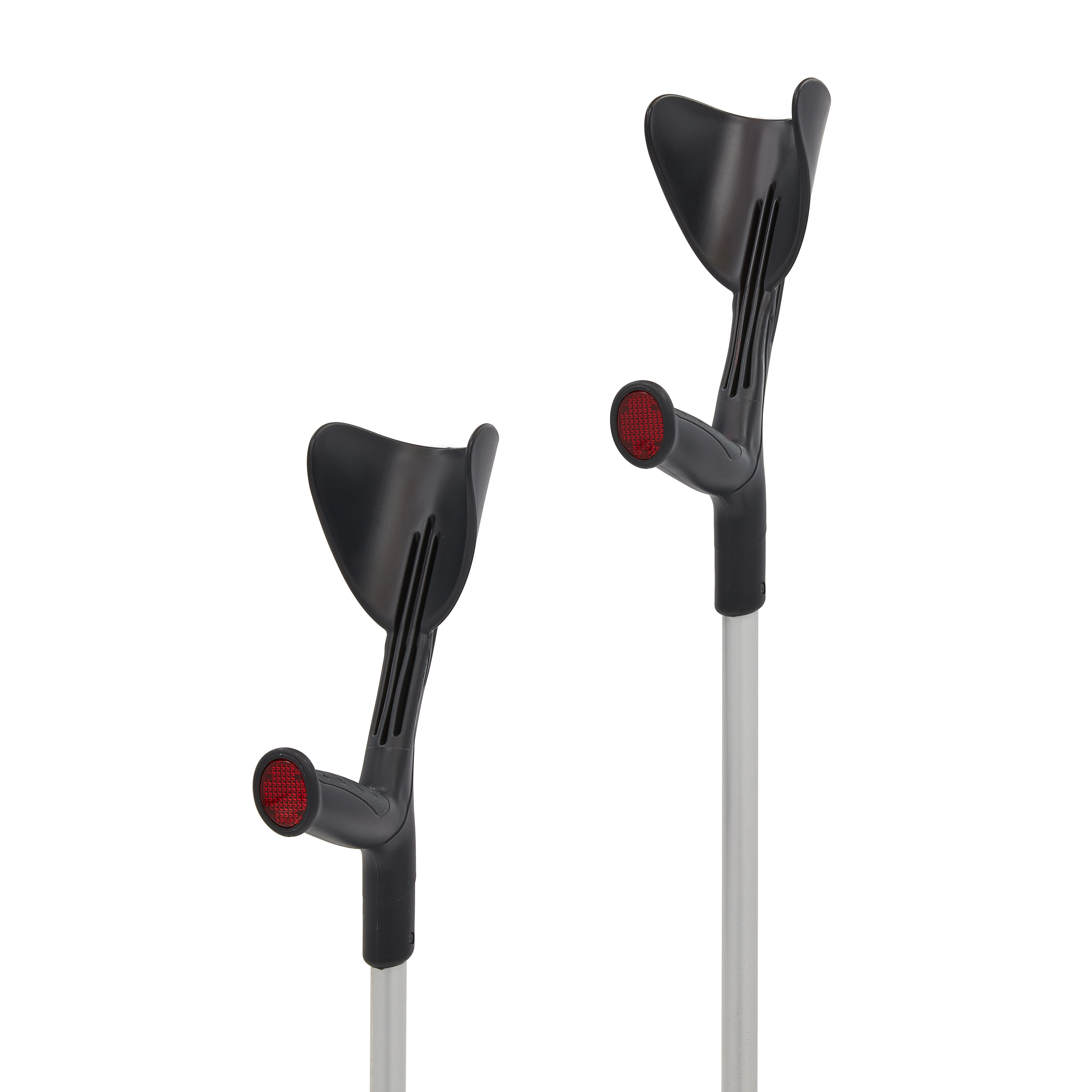 CRU01 Romed aluminium crutches, black/silver, open cuff, 80 pcs in a carton.