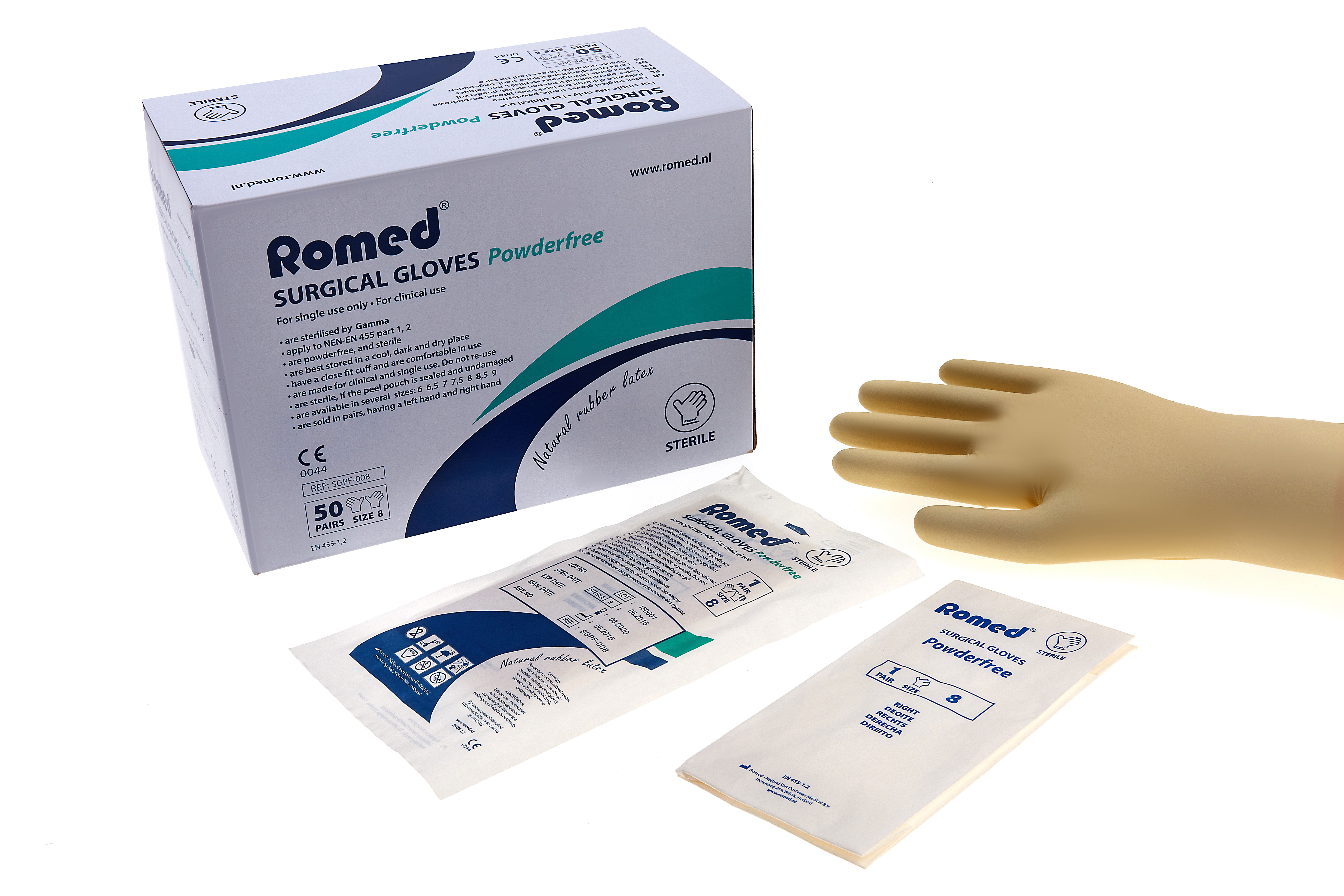 Latex surgical gloves, powderfree, sterile