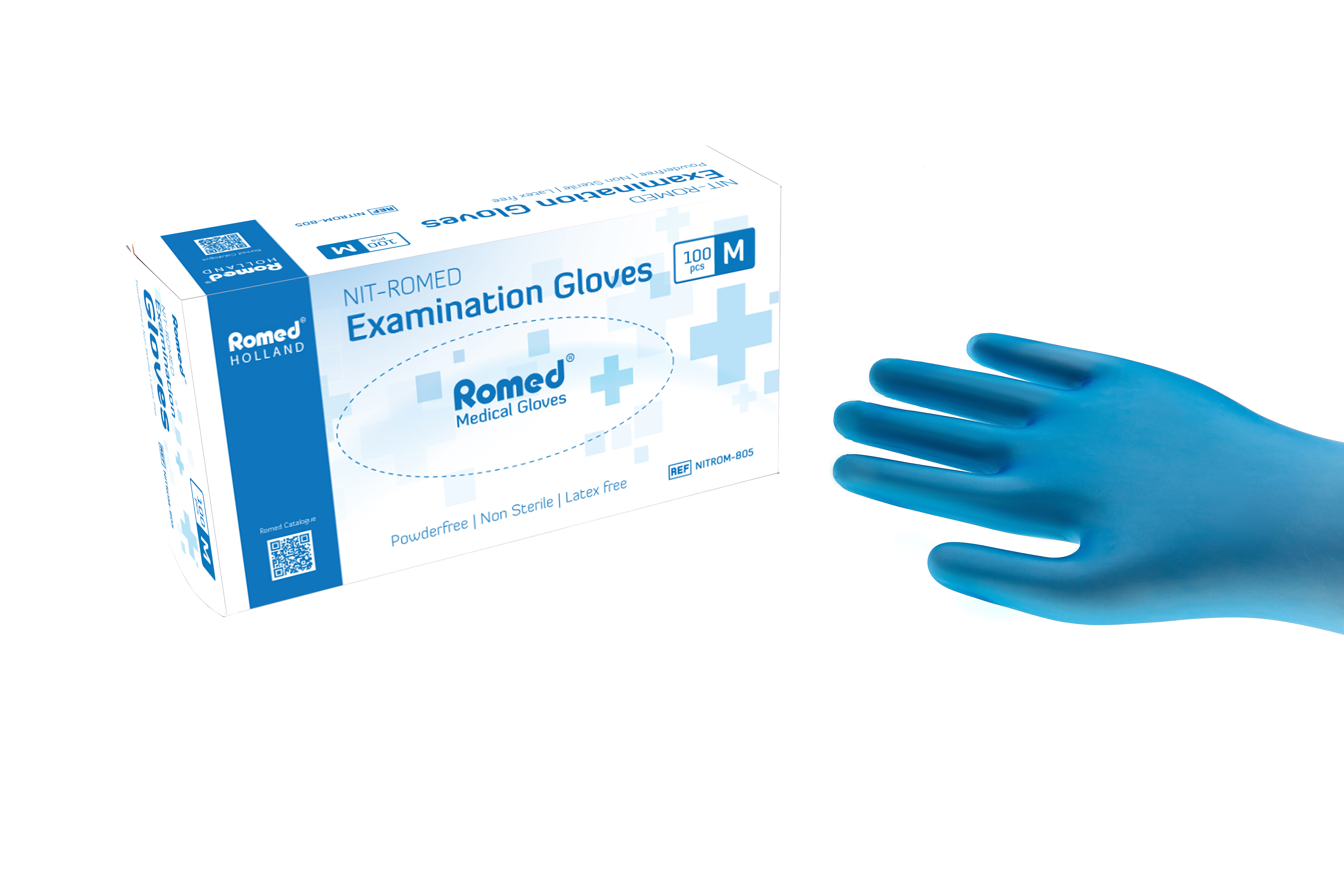 NITROM-800 Romed Nit-Romed blue gloves, per 100 pcs in a dispenserbox, powder free, small, 10 x 100 pcs = 1.000 pcs in a carton.