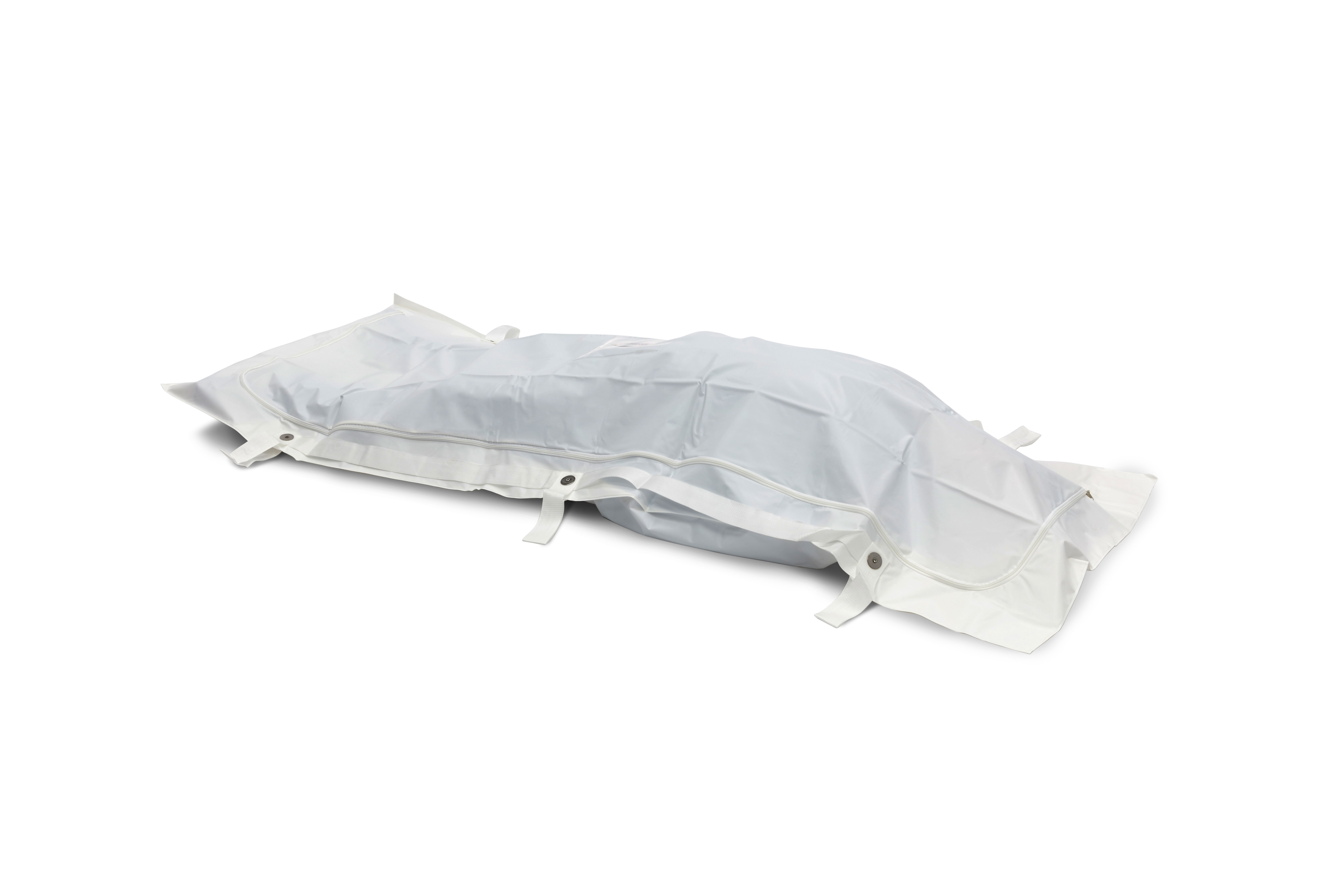 BODYBAGS Bolsas para transportar cadáveres/mortuorias de PEVA, blancas, 6 asas, 90 x 230 cm, por unidad en una bolsa de polietileno, 20 unidades en una caja de cartón.