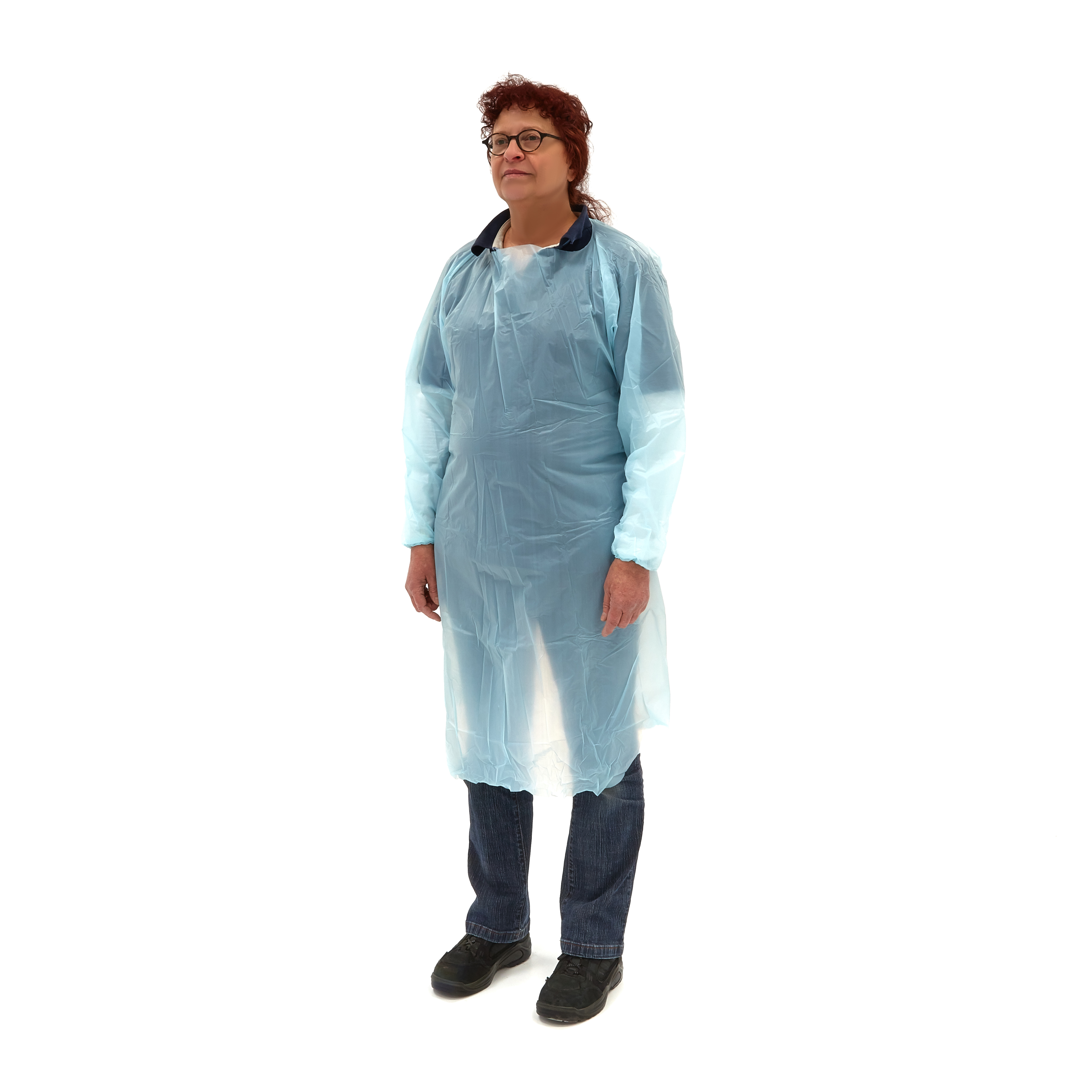 21/60-CA Romed PE coat aprons, blue, 170x116cm, per piece in polybag, 10 pcs in an inner box, 30 x 10 pcs = 300 pcs in a carton.