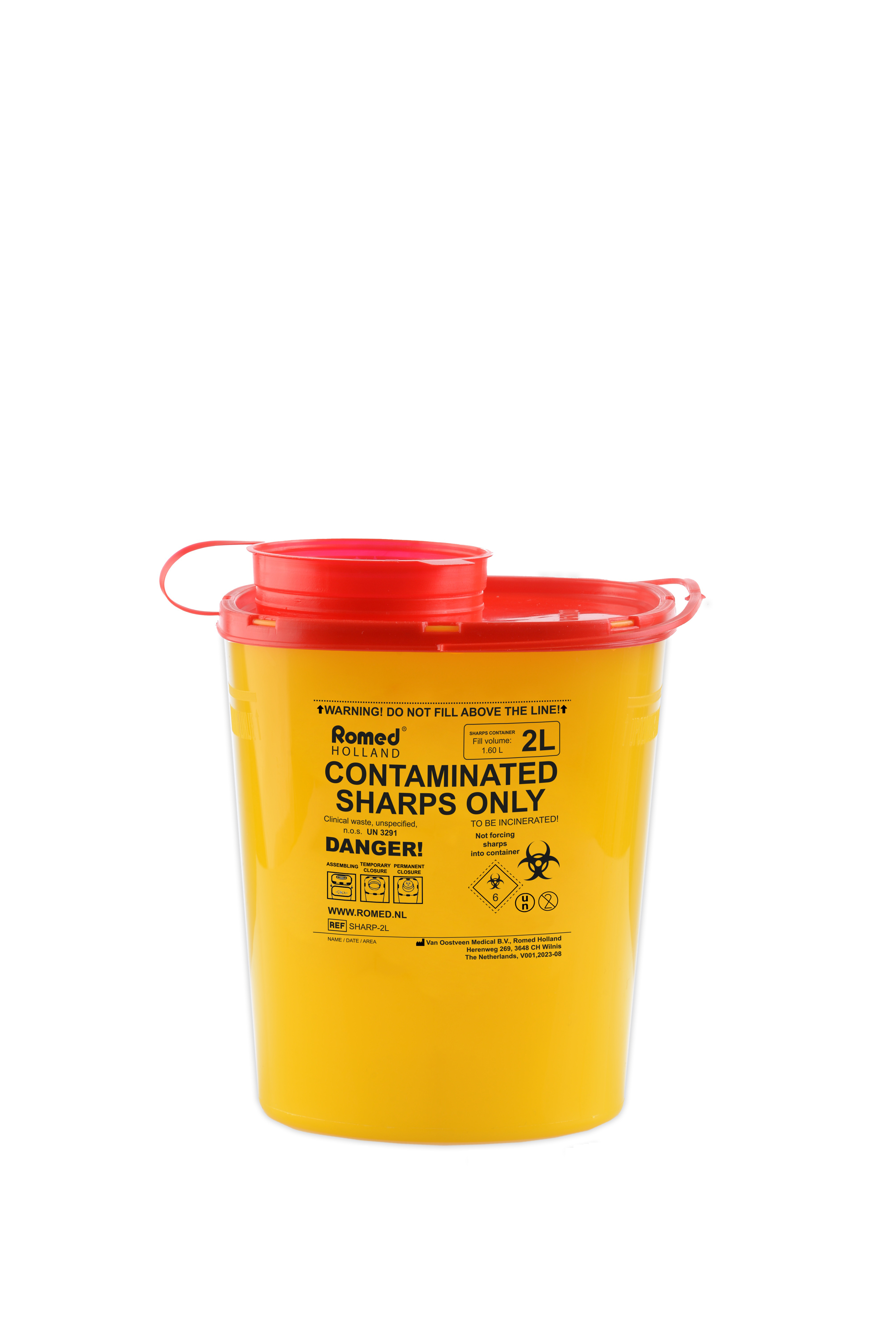 SHARP-2L Romed Naaldencontainer, voor klinisch afval, 2 liter, 64 stuks in doos.