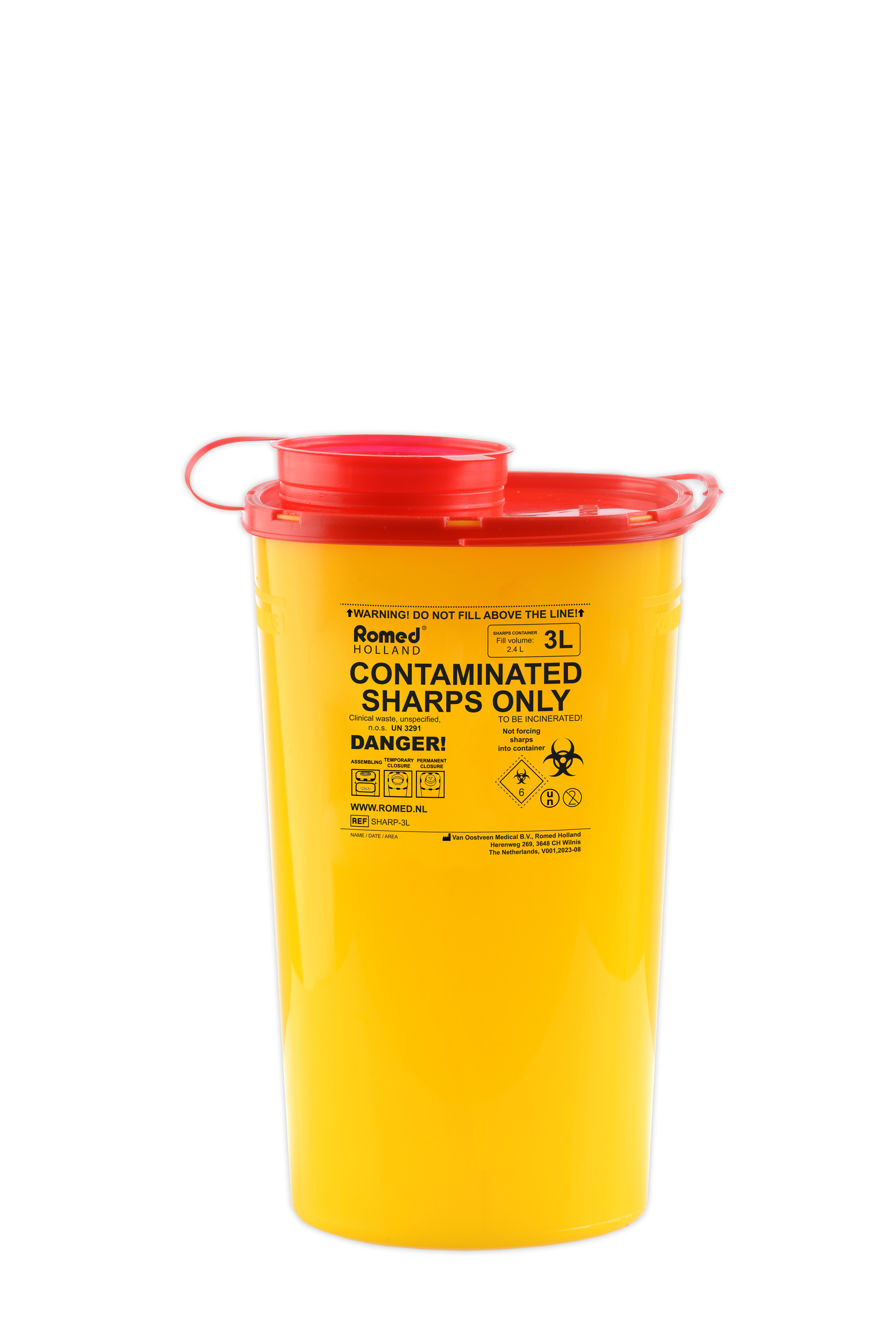 SHARP-3L Romed Naaldencontainer, voor klinisch afval, 3 liter, 54 stuks in doos.