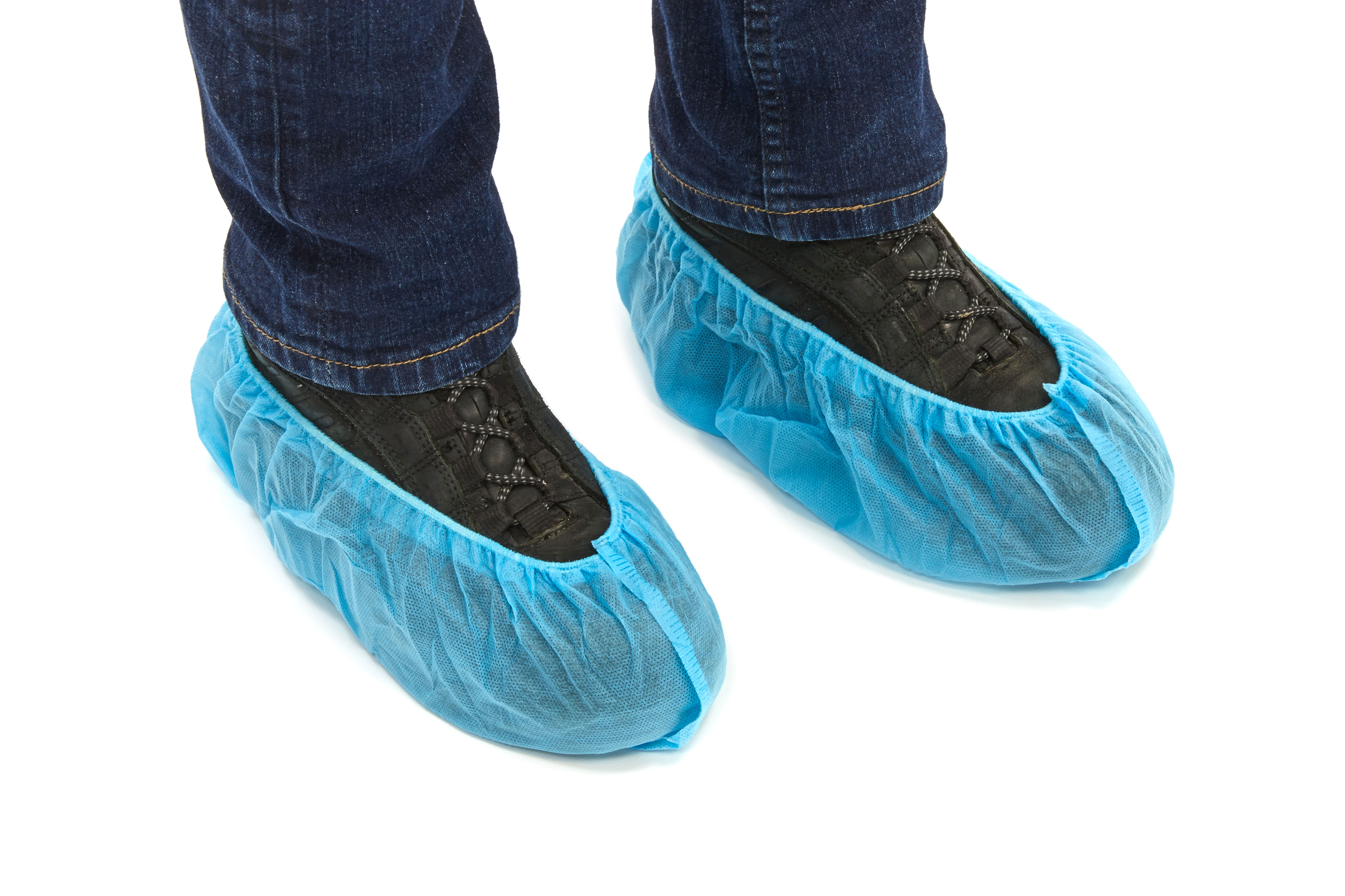 SC-1000-NWAS Coberturas para sapatos Romed, azuis, não-tecido, antiderrapantes, tamanho: 16 x 38 cm, 10 un. em pacote, 10 x 10 = 100 un. em saco de polietileno, 10 x 100 un. = 1000 un. por caixa de envio.