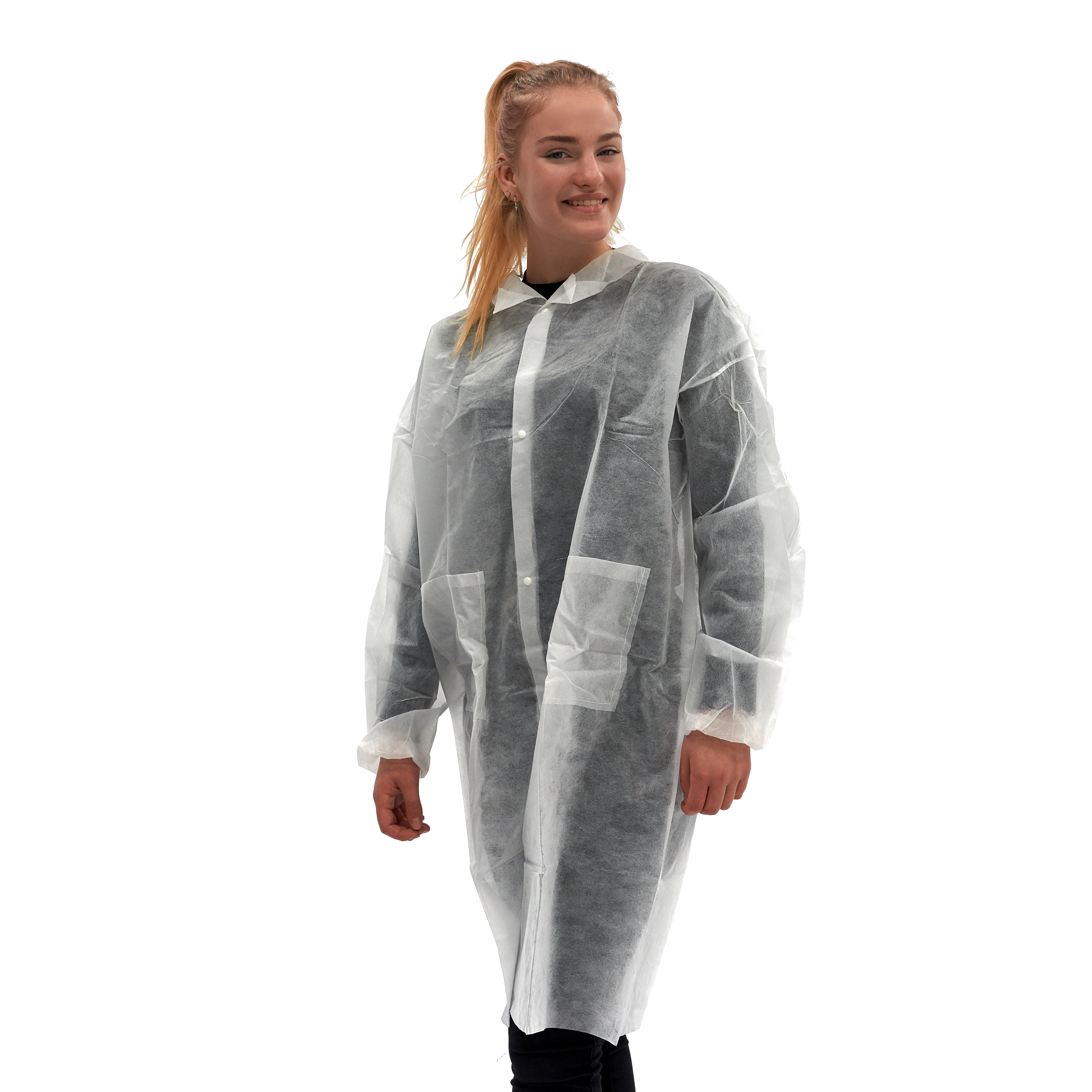 VC-L Romed visitor coats, size large, non-woven, white, per piece in a polybag, 50 pcs in a carton.